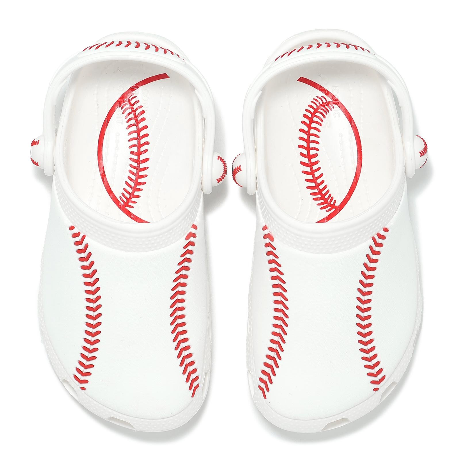 Crocs Classic Baseball Clog K White Red Kids Preschool Slip On Sandal 211259-100