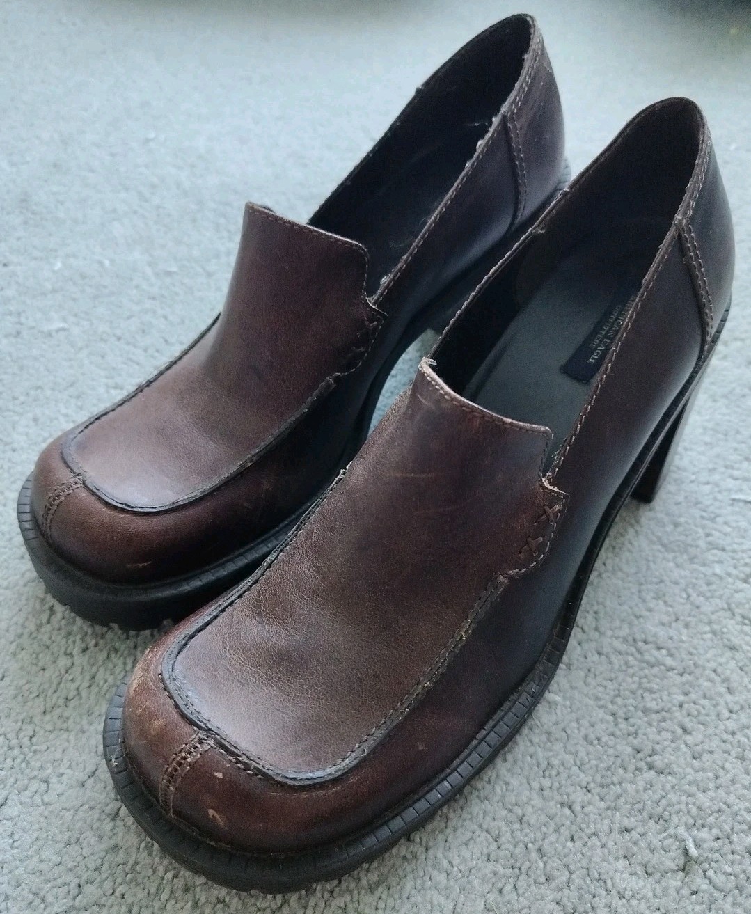 American Eagle Loafer Chunky Heels 9M Brown Leather Platform Y2K Office Siren