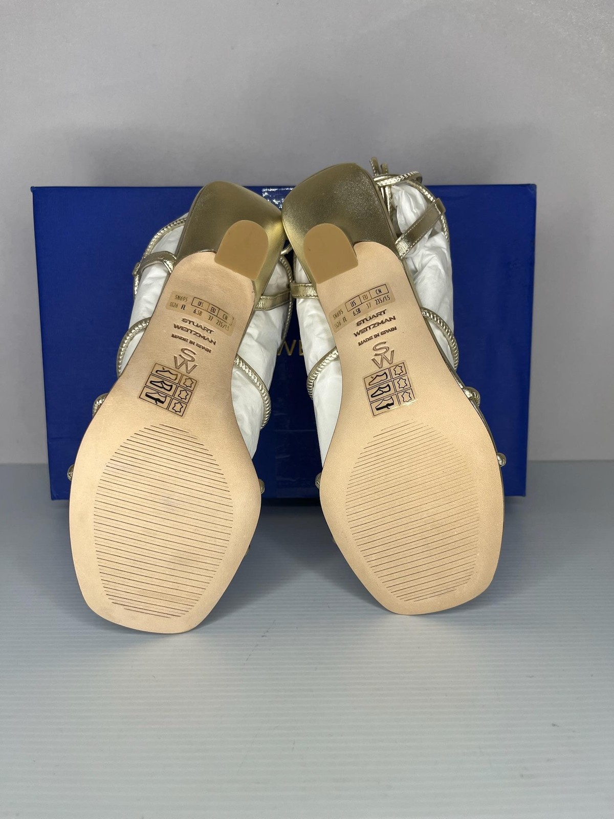 Stuart Weitzman Sandals Womens Size 6.5 Gold Majorca Wrap San 85 Beaded NEW Box