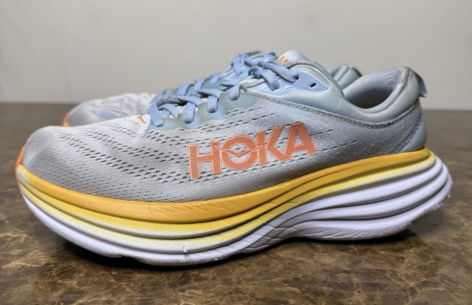 Hoka One One Bondi 8 Womens 8.5B Wide Shoes Blue Running Walking Comfort Gym