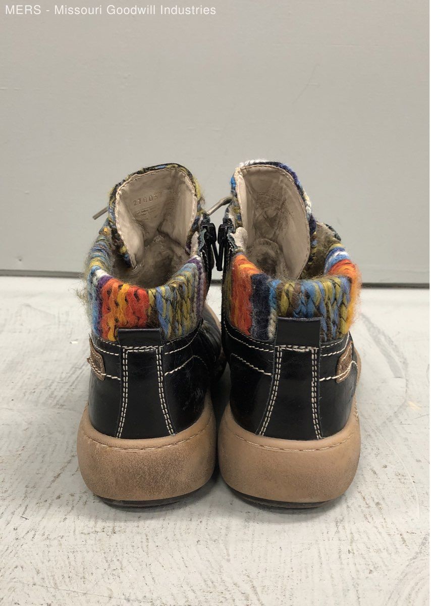 Josef Seibel Black Leather Knit Multi-Color High Top Women’s Boots EU 38 US 7.5