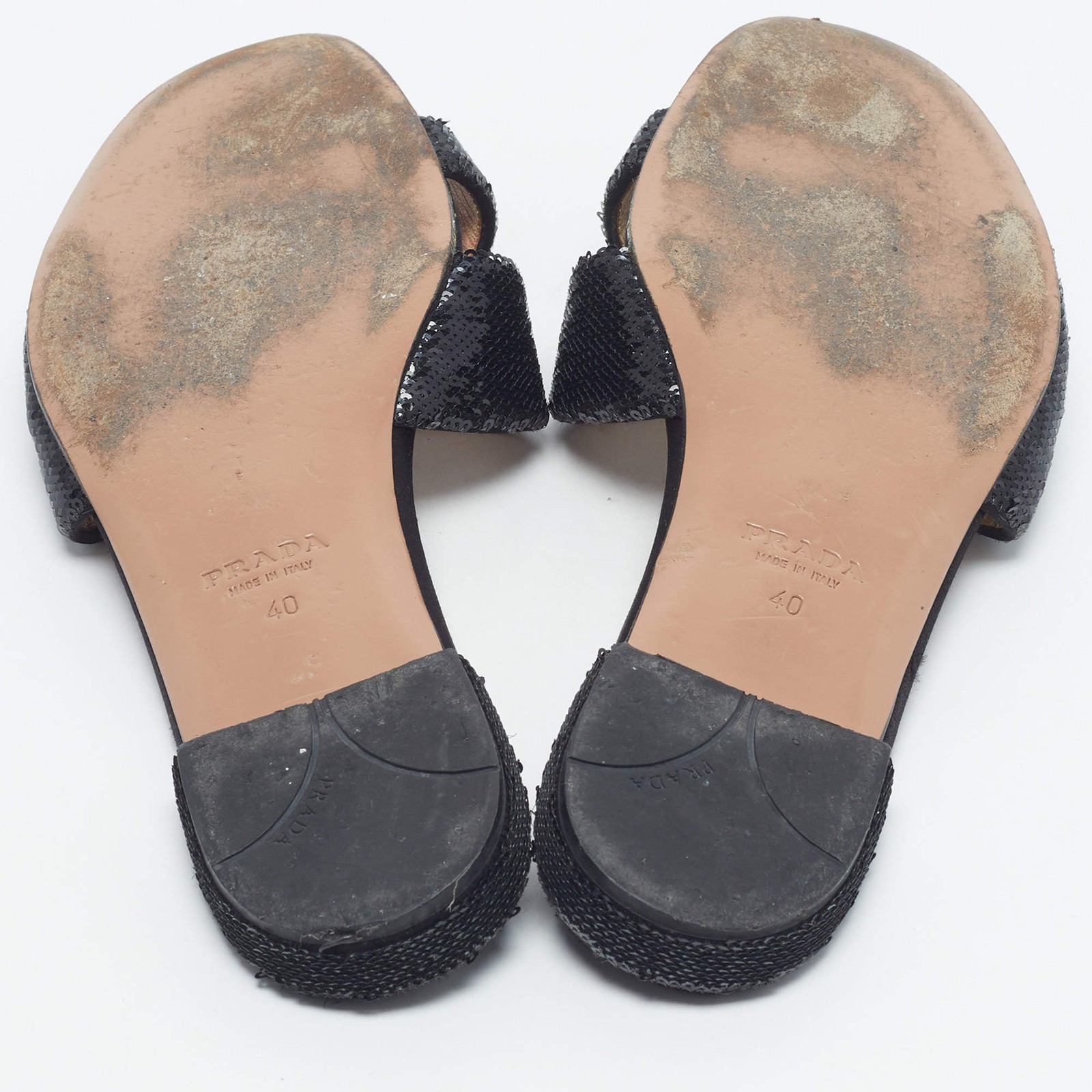 Prada Size 40 Black Sequins Crystal Embellished Flat Slides