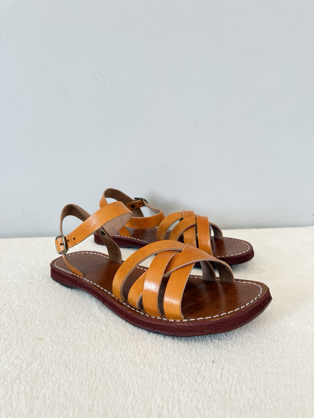 Handcrafted Genuine Leather Women’s Sandals – Four-Strap Cognac | 100% Handmade