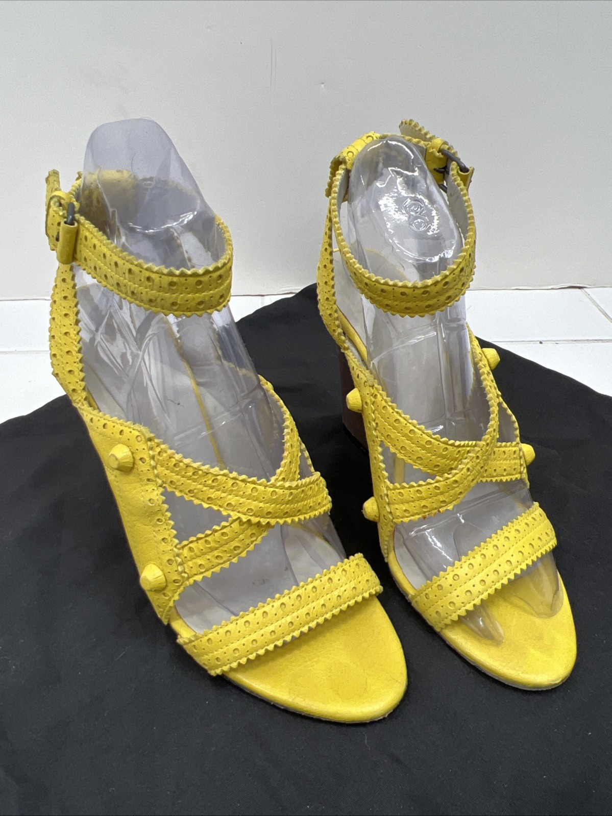 Balenciaga 40 Wedge Sandals Mules Gladiator Caged Pump Booties Yellow City Studs