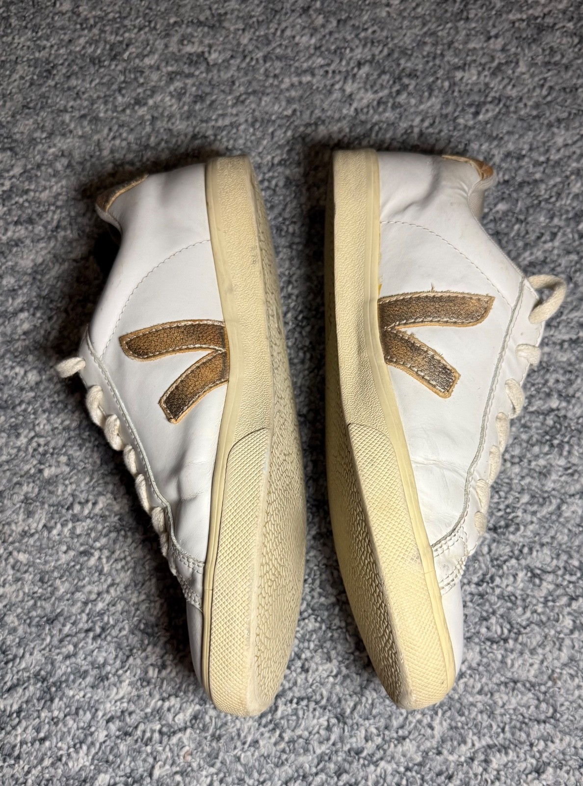 Veja Esplar Leather Womens Sneakers White Gold Metallic Logo Shoes EU 40 US 9