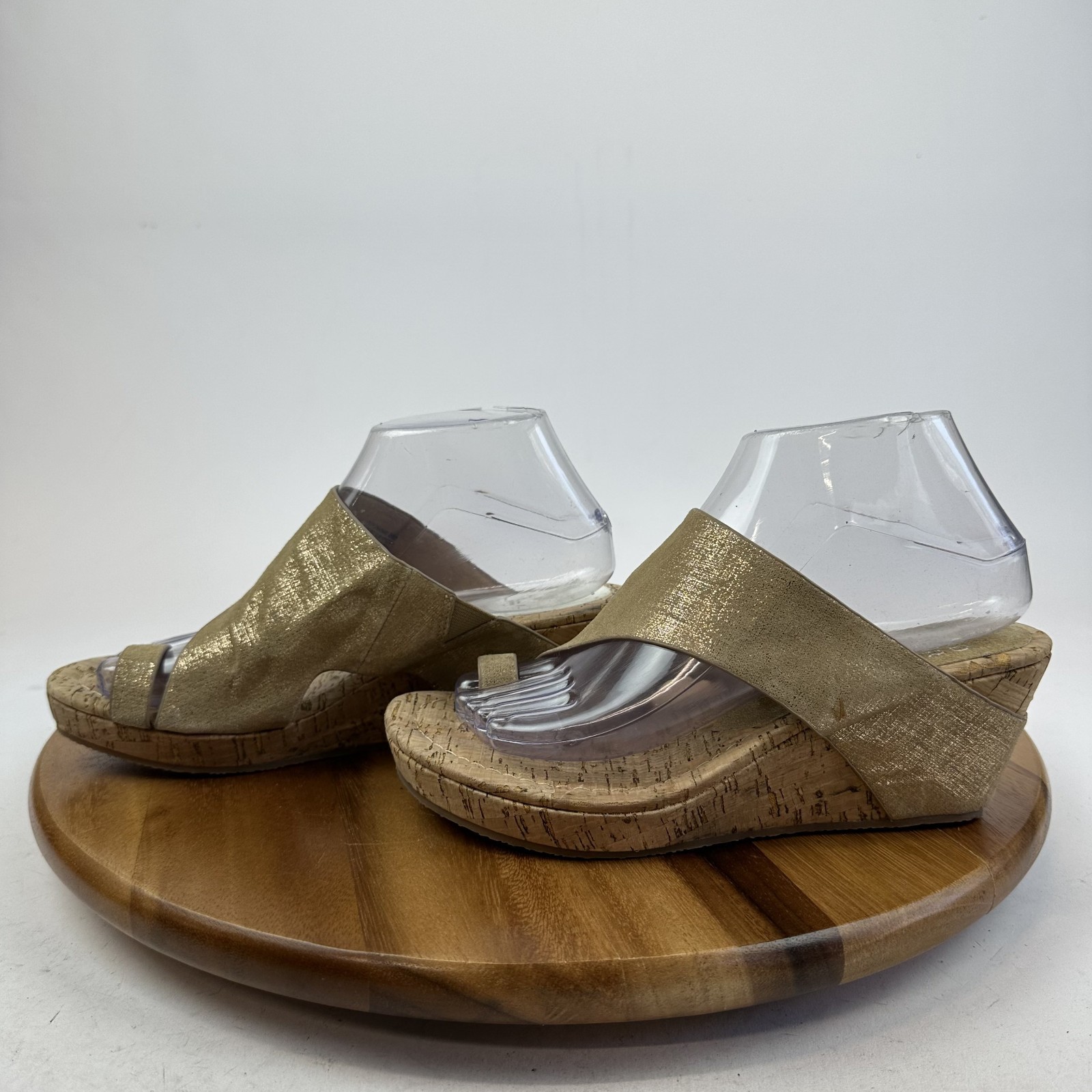 Womens Donald Pliner Gyer Beige Leather Cork Platform Wedge Sandals Size 8 M GUC