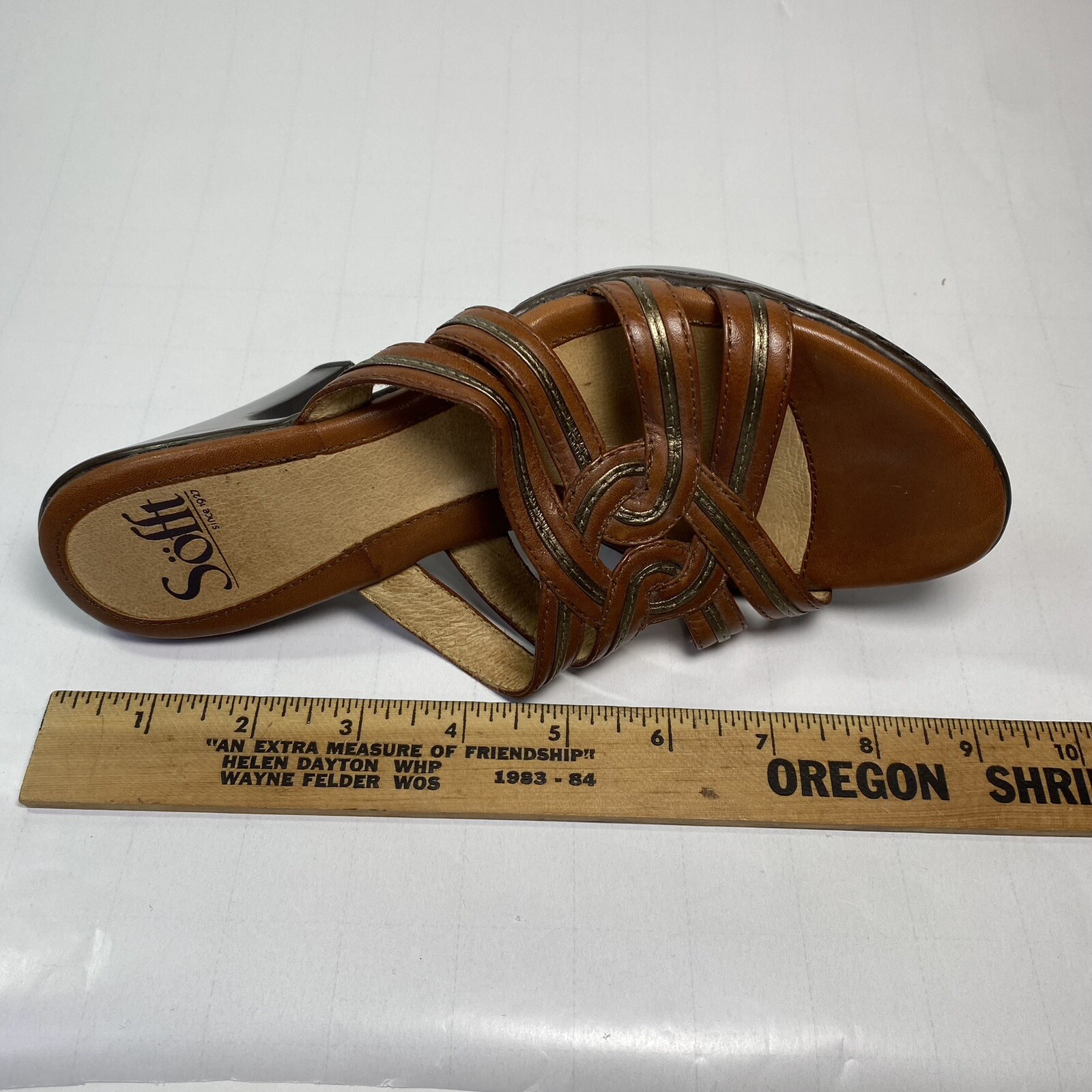 Sofft Leather Sandals Braided Slide Brown Heeled 3.5 in Heels Women’s Size 6