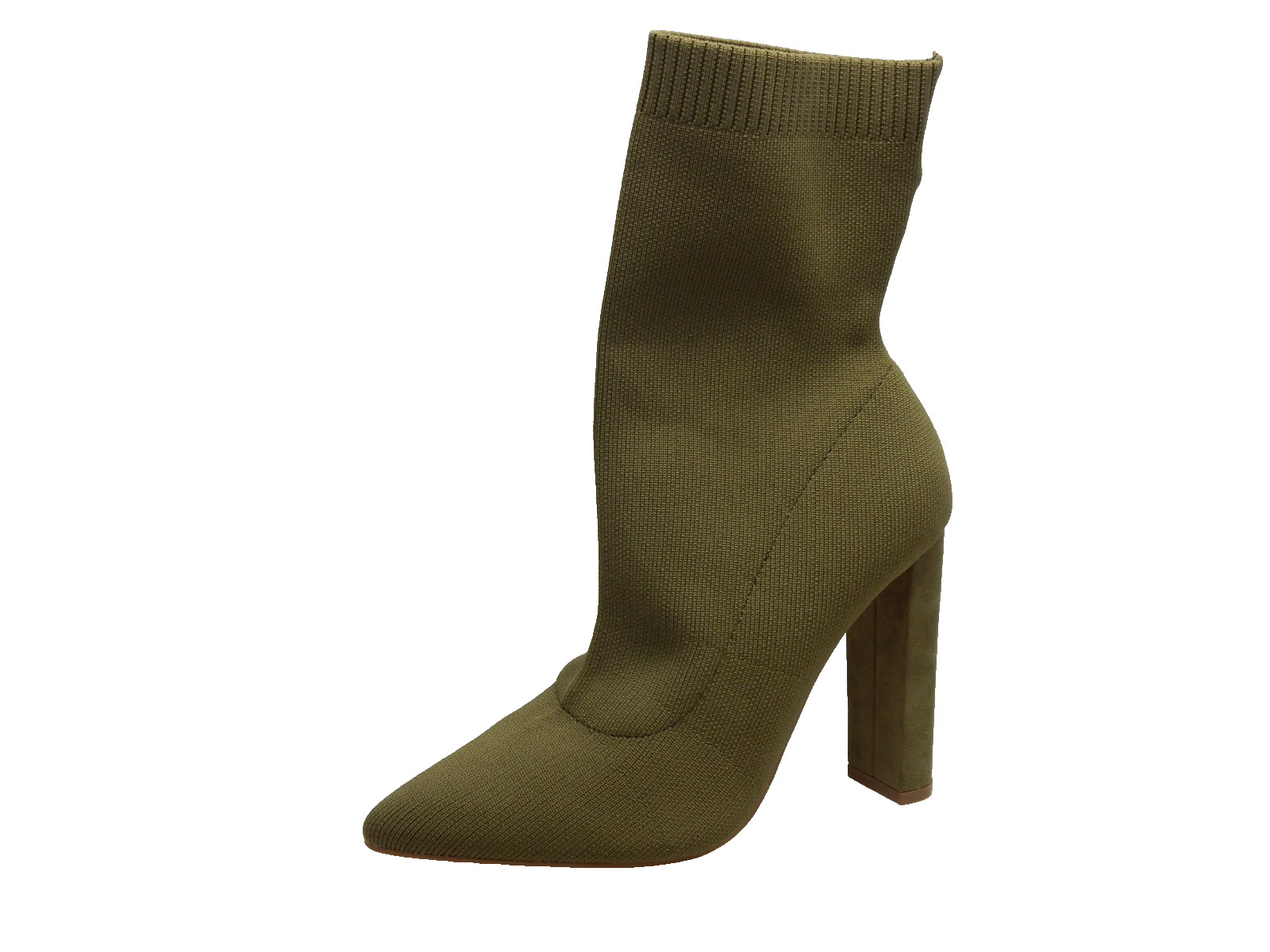 Sheln Boots Womens Sz 7.5 Army Green Slip On Knit Fabric Block Heel FREE S&H