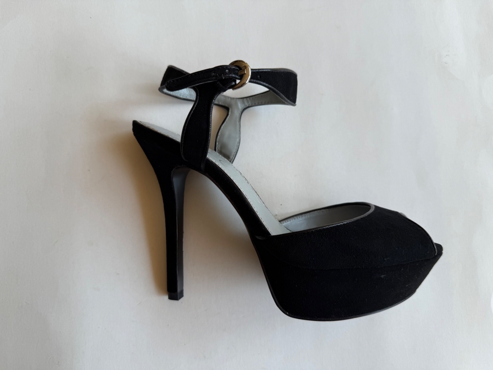Lola Cruz España Platform High Heels Ankle Strap Black Suede Peep Toe Sz EUR 37