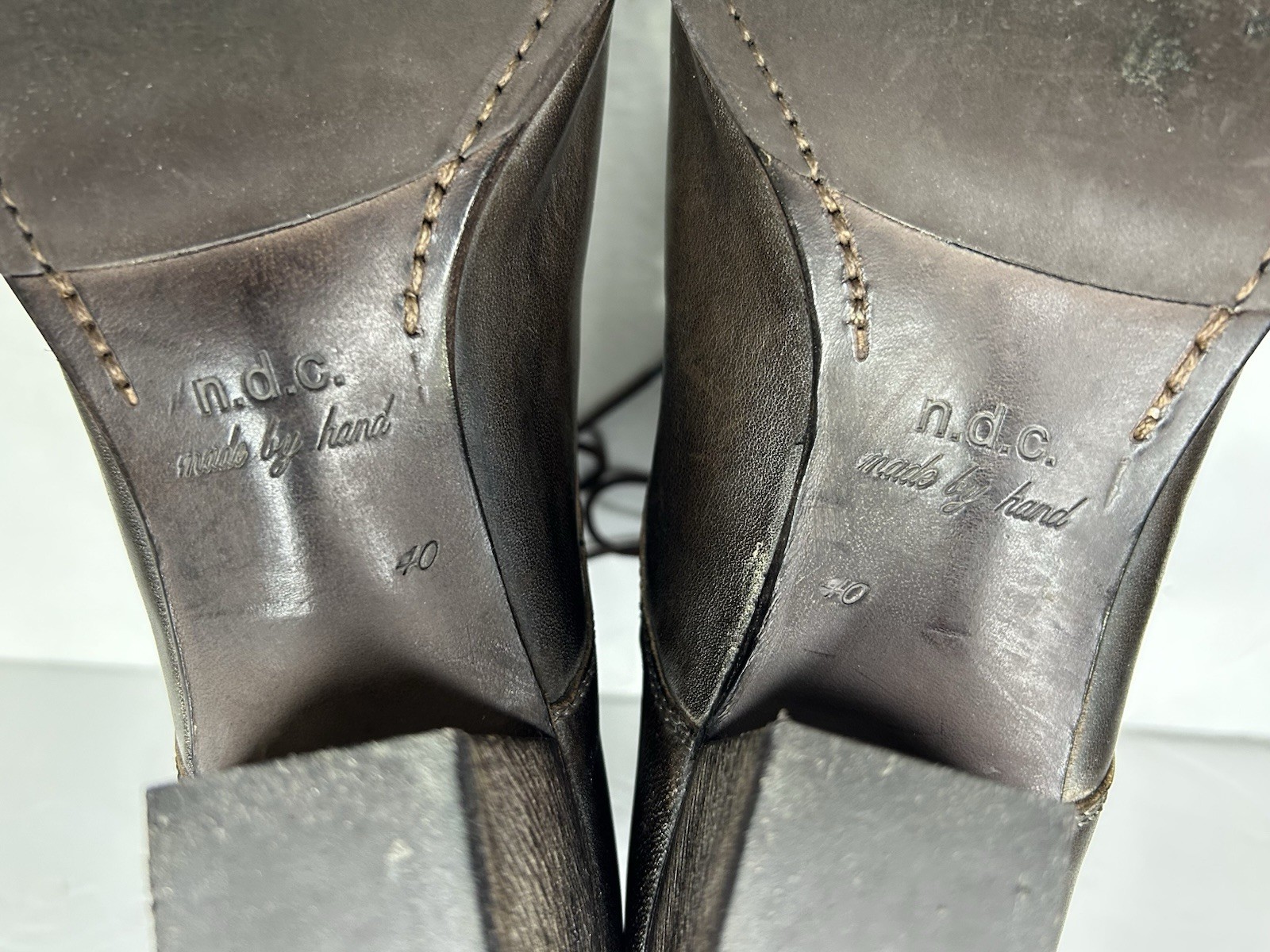 N.D.C. Made by Hand Ankle Boots Women 40 9.5 Brown Leather Lace-Up Heeled Spain