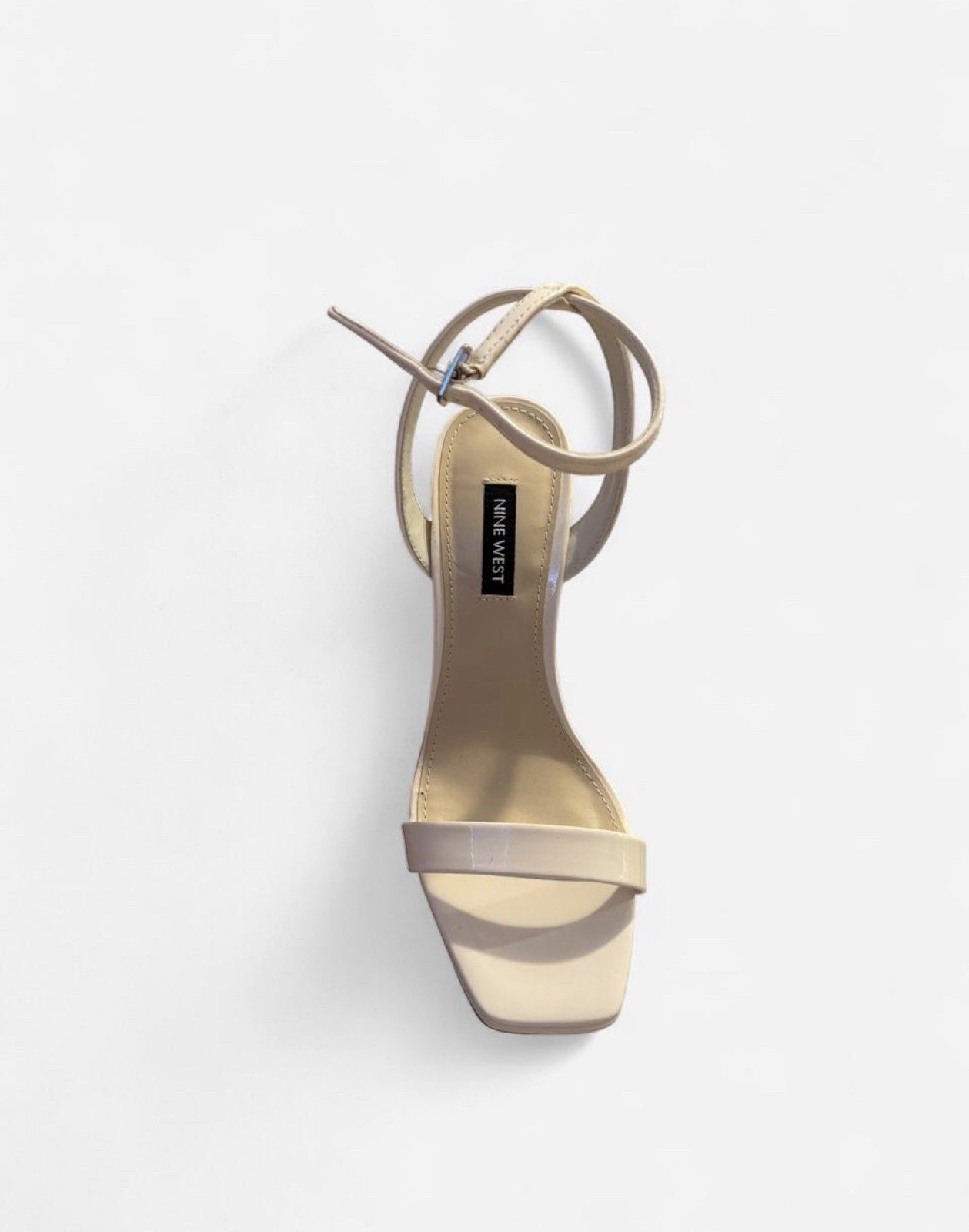 Nine West Women’s Beige Patent Leather Strappy Ankle Strap Open Toe Stiletto 6.5