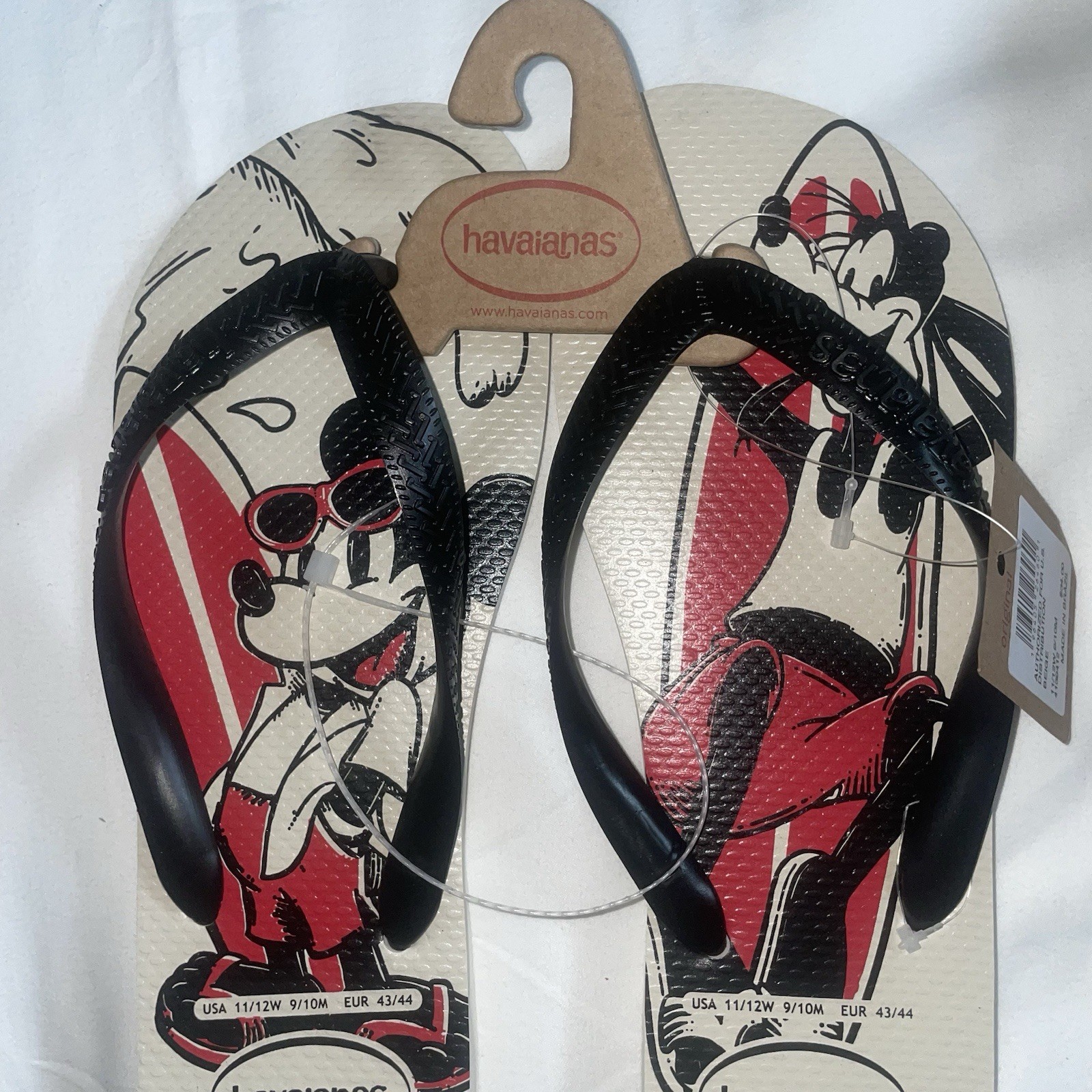 Havaianas Women’s Flip Flop Sandals Mickey & Goofy In Surfing Board sz 9/10 USA