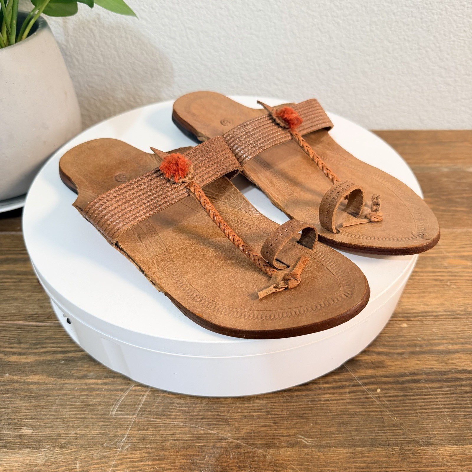 100% Leather Kolapuri Classy Unisex Sandals Sz:8 Hand Made/Stitched In Pakistan