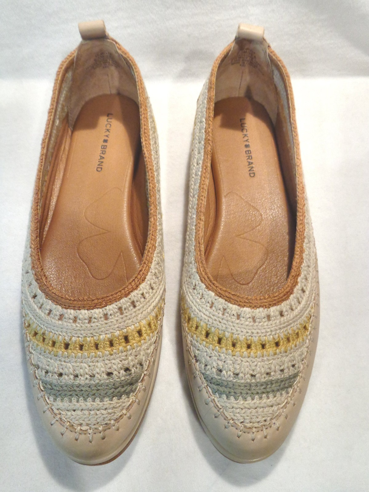 LUCKY BRAND LK – WYLLY 8.5 CROCHET TEXTILE & LEATHER BALLET FLATS SLIP-ON SHOES