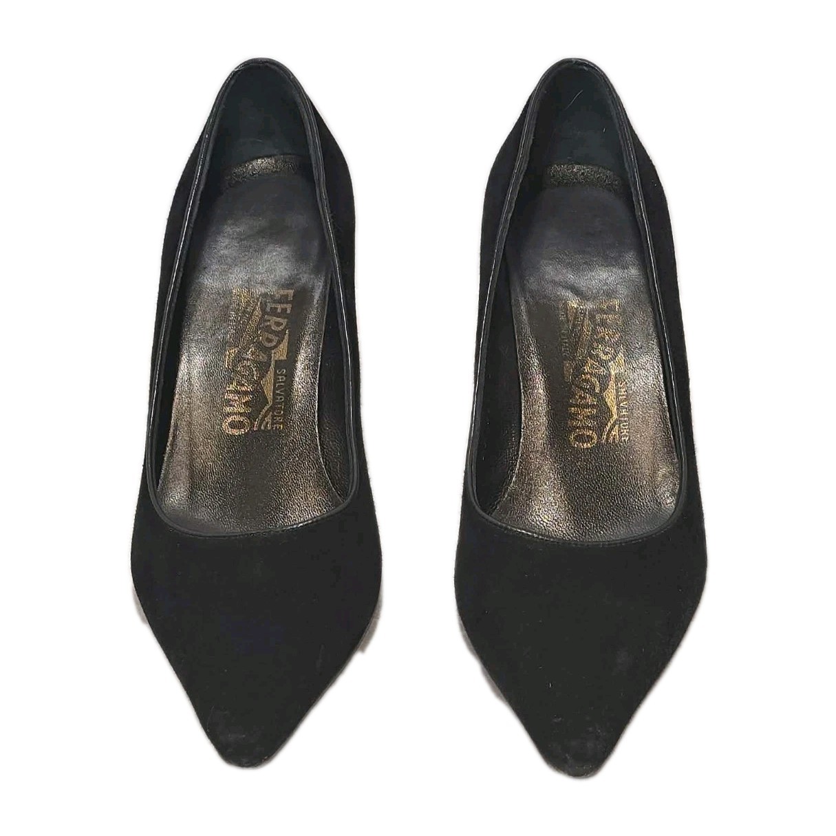 Salvatore Ferragamo Black Suede Heels Sz 5.5B GUC Classic Designer 👠✨