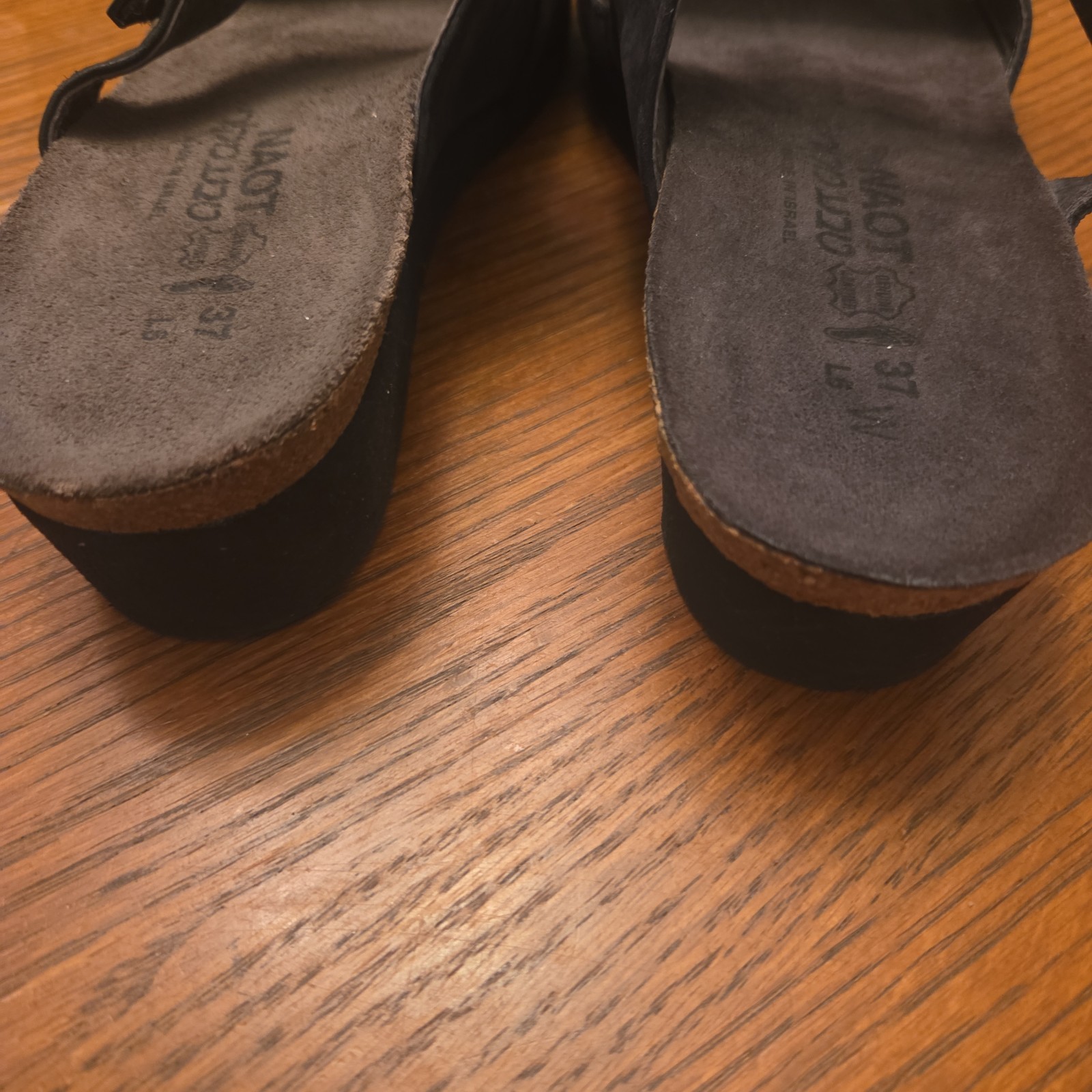 Naot Black Suede Jacey Adjustable Double Strap Wedge Sandals EU 37 US 6-6.5