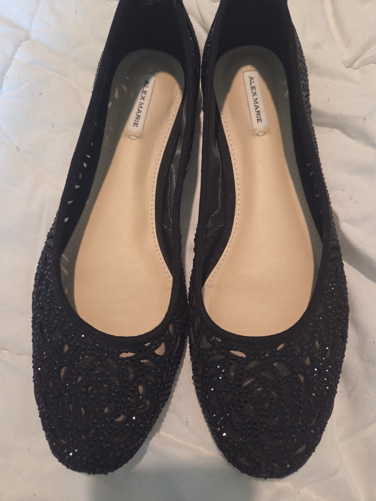 Alex Marie Womens 8 Black Sparkly Mesh Lace Dressy Ballet Flats Evening