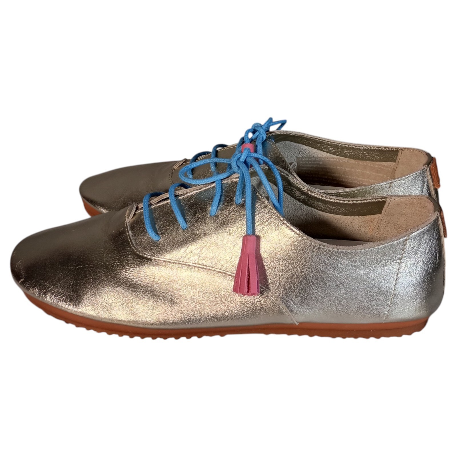 Anothersole Shoes Womens 6.5 Silver Leather Sneaker Flat Round Toe Lace Up 37