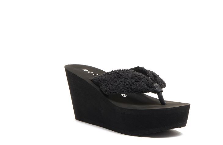 NEW WOMENS ROCKET DOG WEDGE PLATFORM FLIP FLOPS BLACK DOCK CROCHET 6,7,8,9,10,11