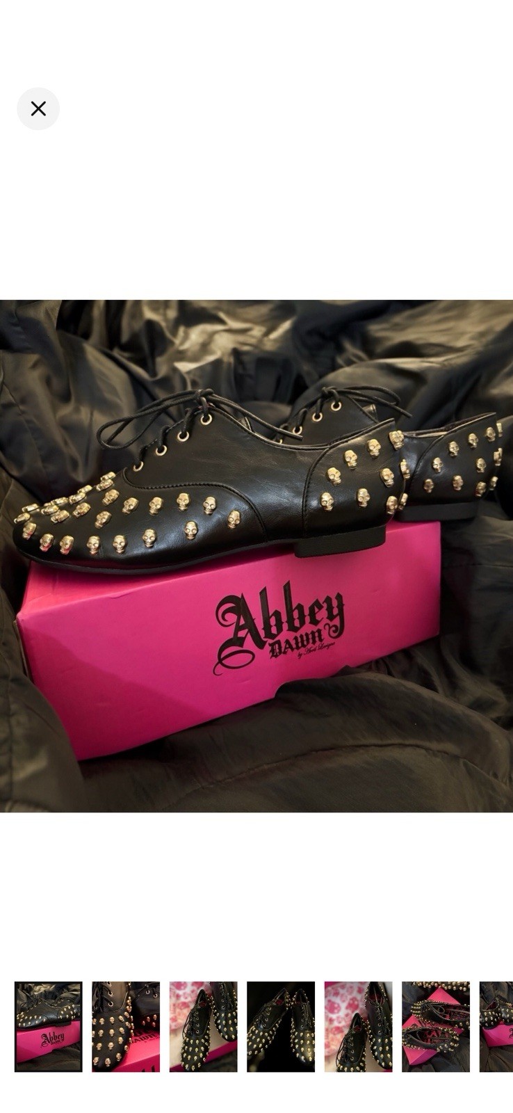 Abbey Dawn Women’s Black Studded Skull Accents Lace-Up Flats Black/Gold Size 8