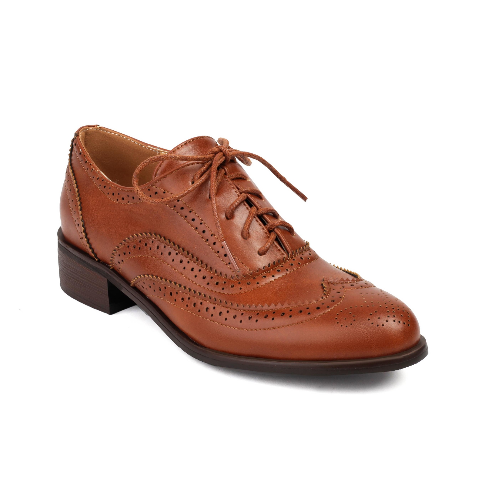 Women’s Wing Tip Lace Up Brogue College Pumps Leather Colorblock Shoes Plus Size