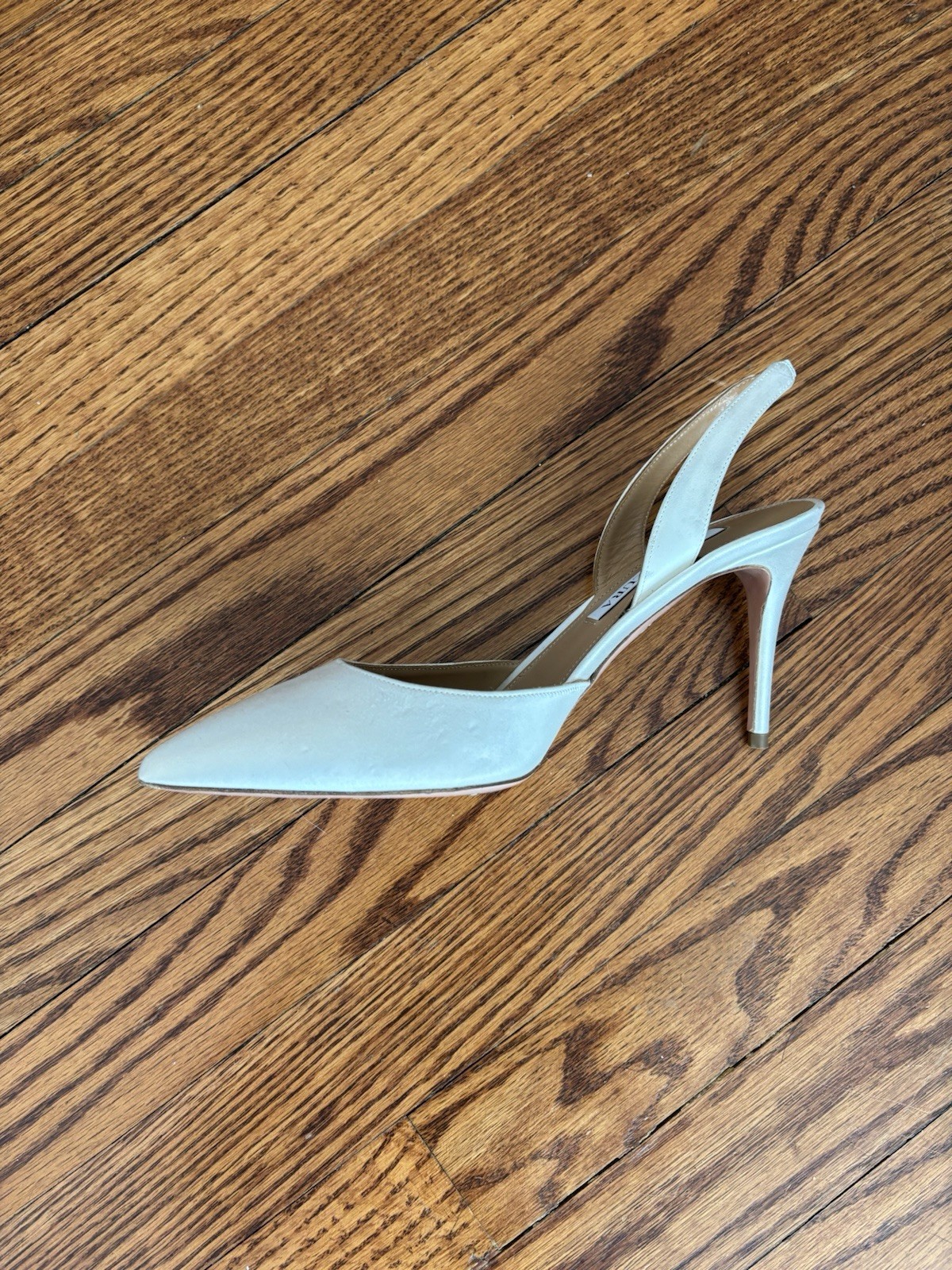 Aquazzura Satin Slingback Stiletto Pointed Toe Heels White EU 38 Women