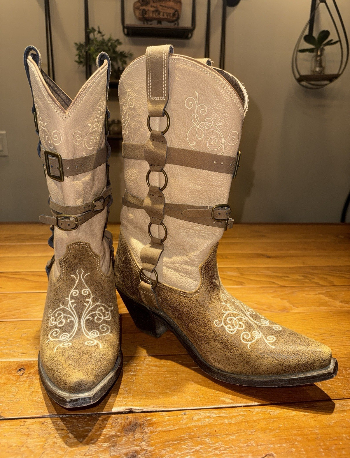 Rockin Country RC5032 Women’s Mid-Calf Western Leather Boots 9.5M Beige/Brown