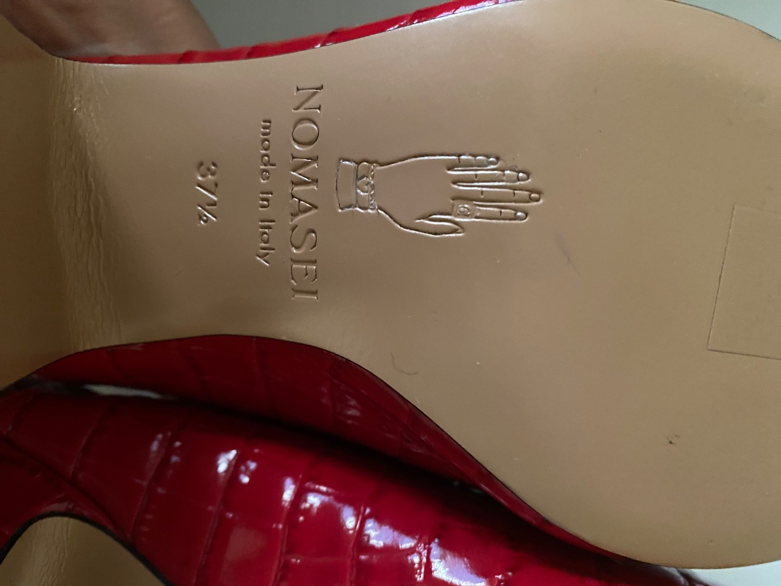 Nomasei Women’s Baghera Red Embossed Leather Slingback Sandals Size EUR 37.5