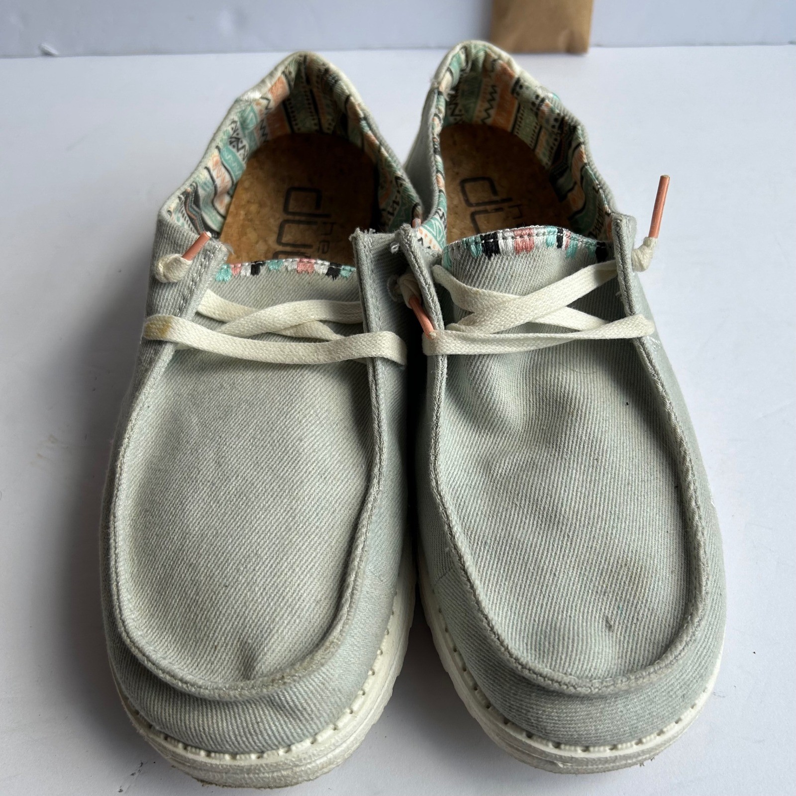 Hey Dude Wendy Boho Light Denim Women 9 Sky Blue Shoes Slip On Loafers Comfort