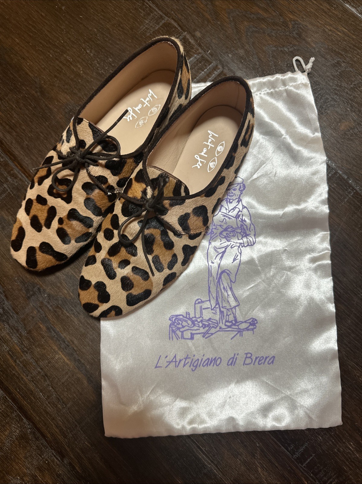 Wait and See Leopard Pony Shoes Italy Lightweight Lace Ups Brogues Sz 38