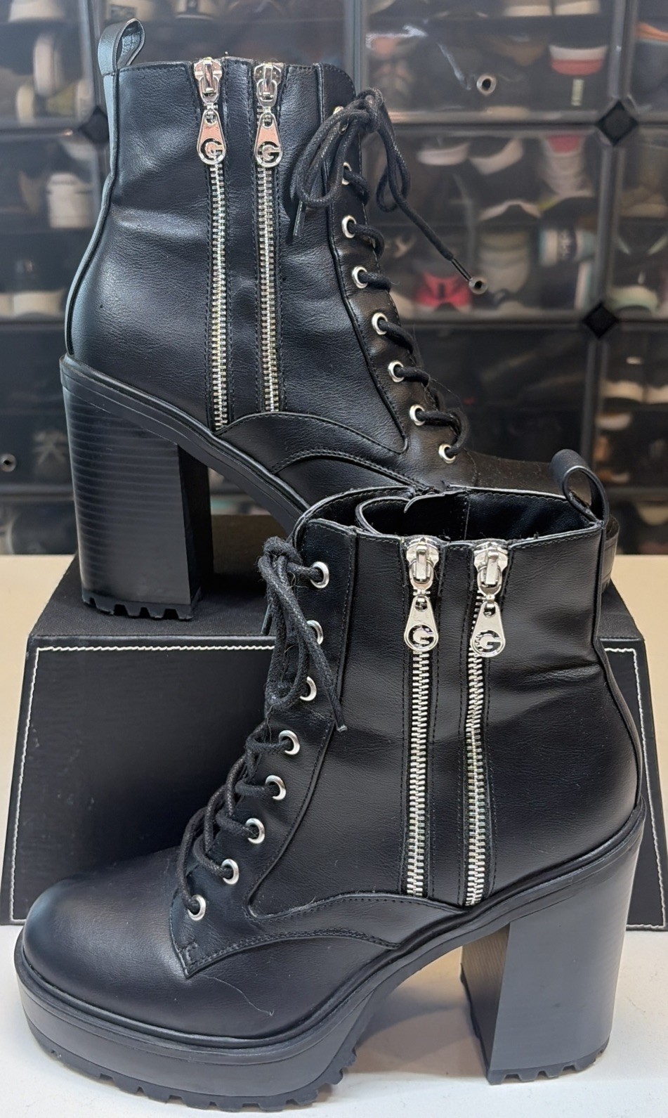 GBG Black Los Ange Platform Combat Boots Chunky Block Heel Womens 10M (B3-C)