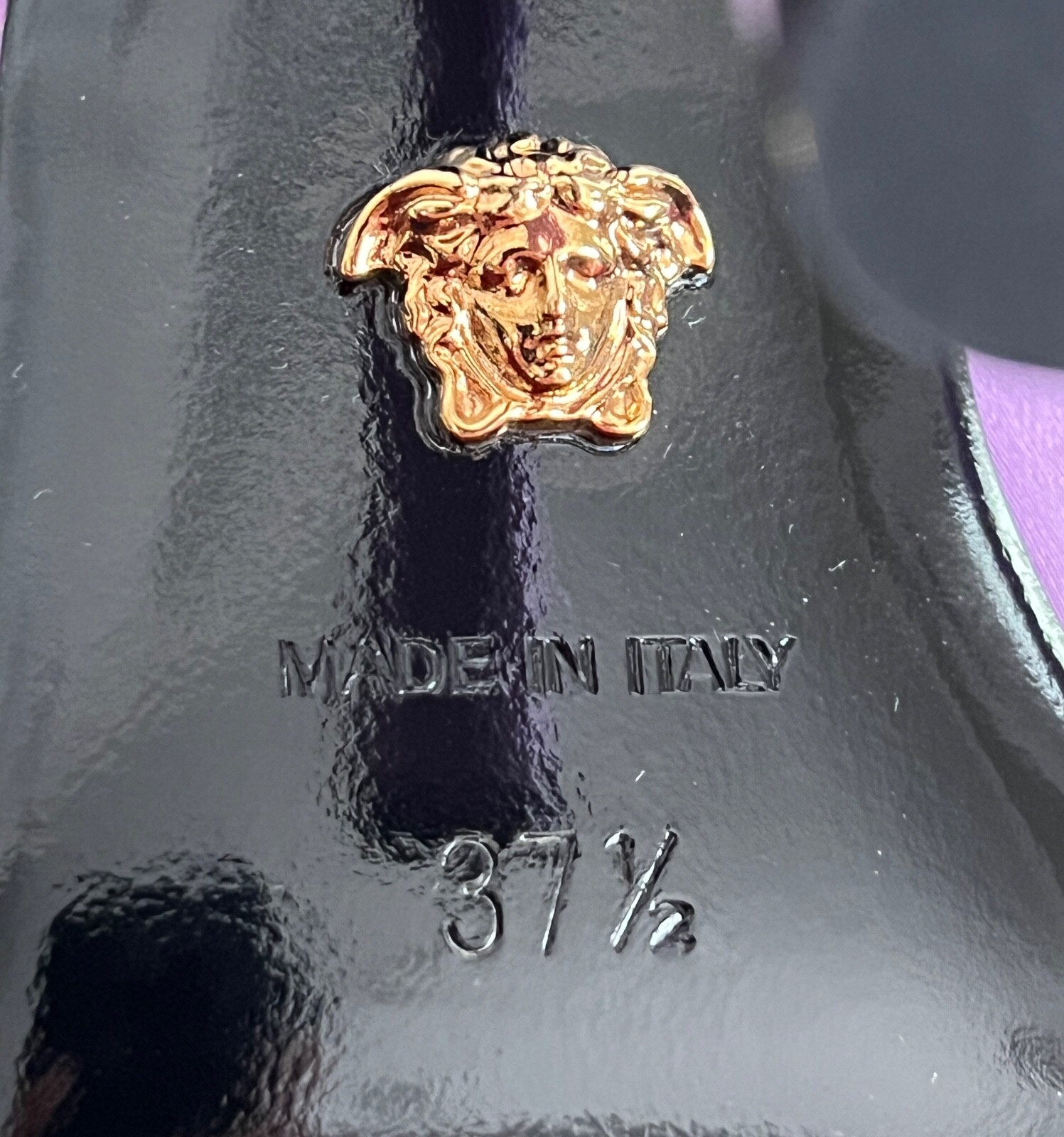 NIB Versace Tribute Medusa Logo Crystal Satin Open Toe Slingback Pumps 37.5 7.5