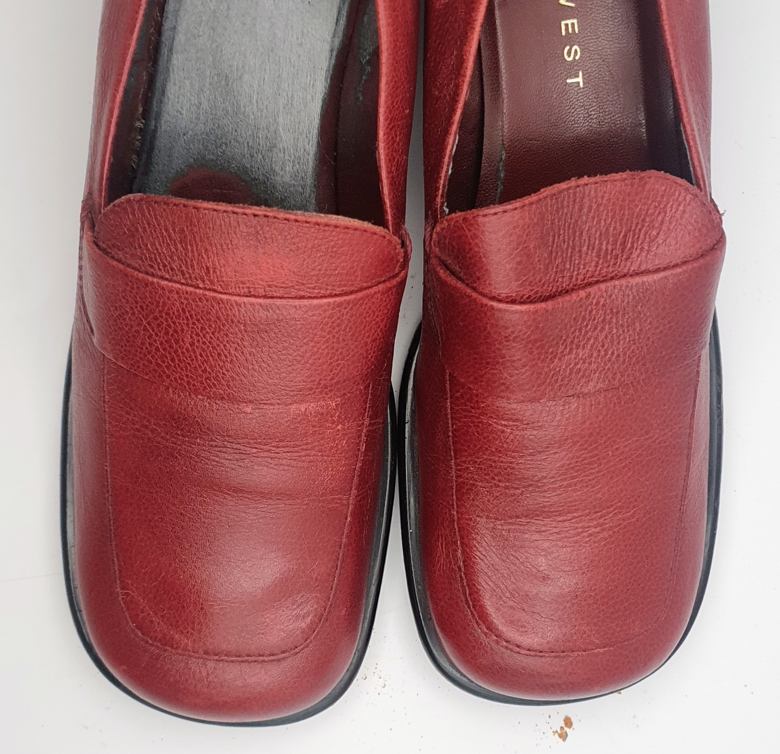 Nine West Penny Loafers Womens 8M Red Leather Block Heel Square Toe Classic VTG