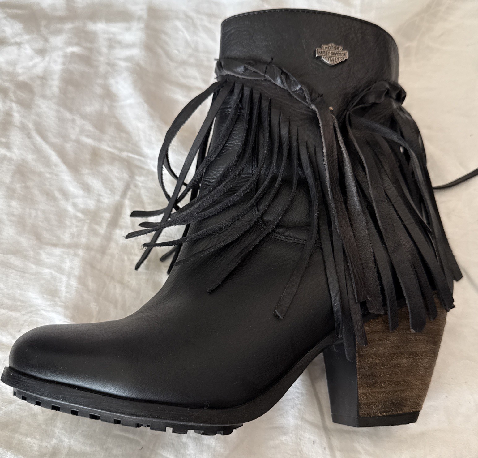 Harley-Davidson RETTA Black D83985 Women’s Boot Fringe 3″ Heel SZ 9M * Free S/H