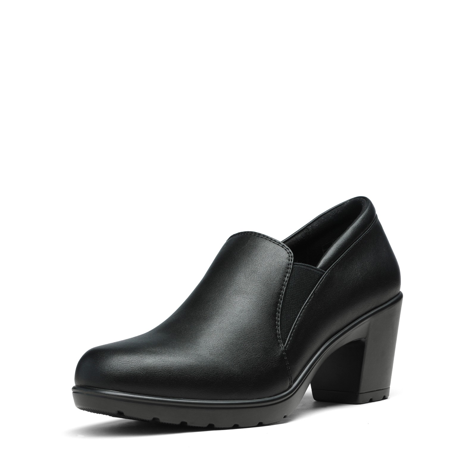 Women Office Work Slip On Pump Shoes Low Chunky Heel Round Toe Pump Shoes