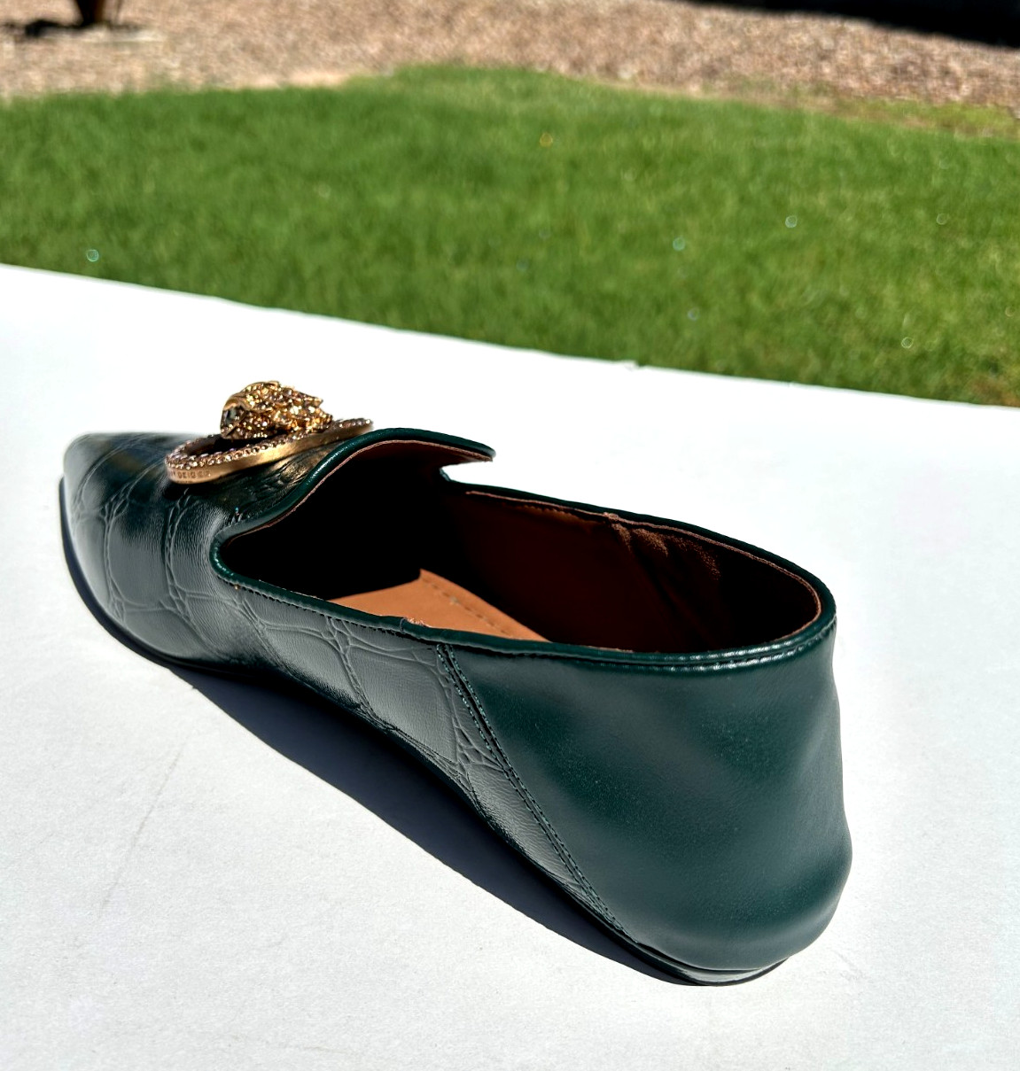 Kurt Geiger London Chelsea Point Flats 10 EU 41 Green Snake Leather w/Eagle NEW