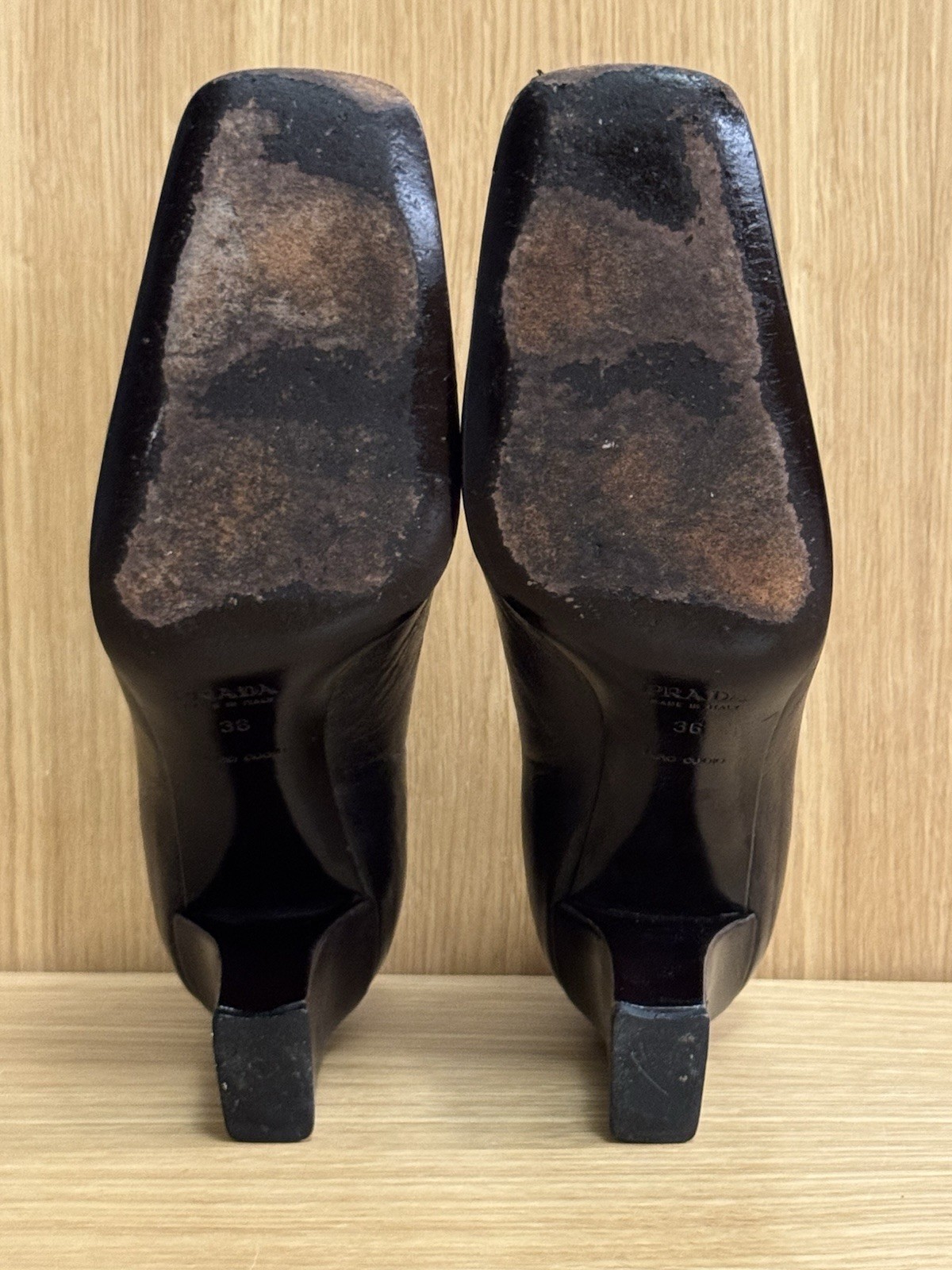 Prada Black Leather Square Toe Block Heel Pump, Women’s IT 36 / US 6, Y2K Shoes