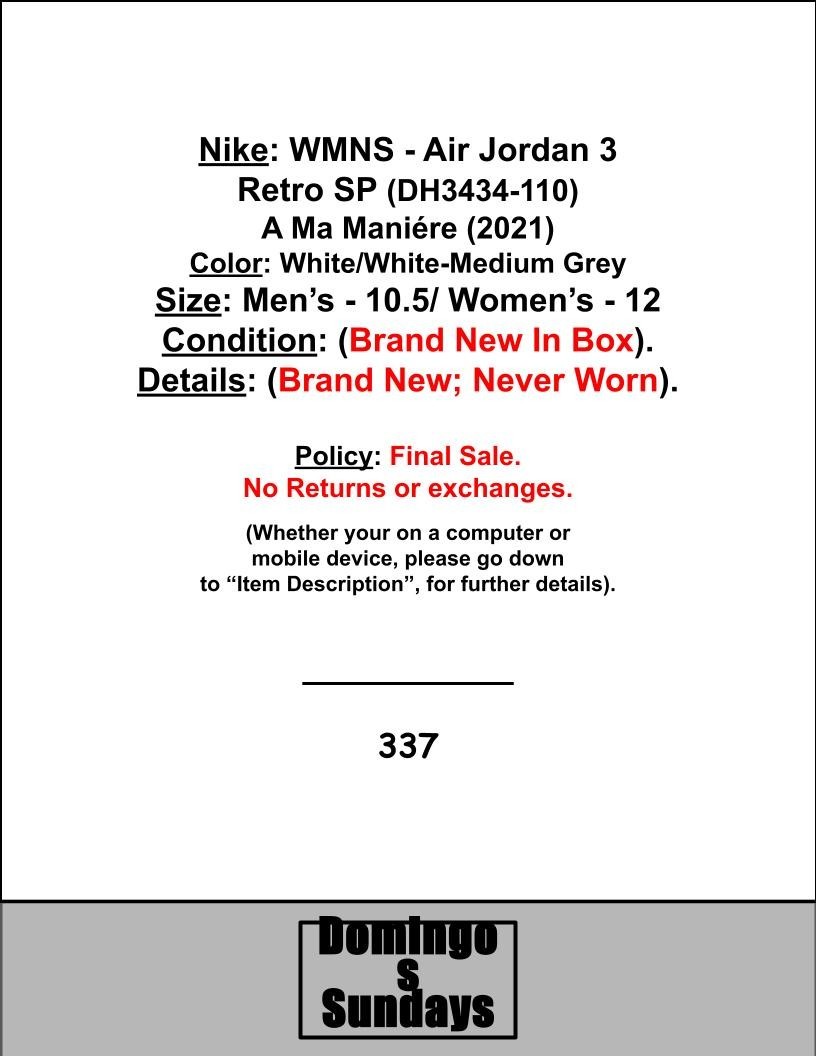 NEW Nike WMNS Air Jordan 3 Retro SP 2021 Sz 12 A Ma Maniére DH3434-110 Men 10.5