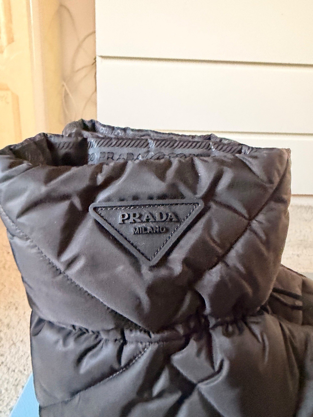 PRADA Milano Women’s Black Quilted Nylon Drawstring Lined Ankle Snow Boot 9.5
