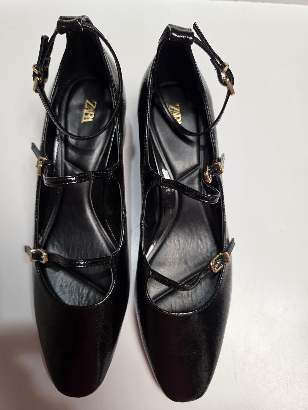 Zara Black Patent Leather Multi-Strap Mary Jane Shoes – Size (EU-41) 10 – 10.5
