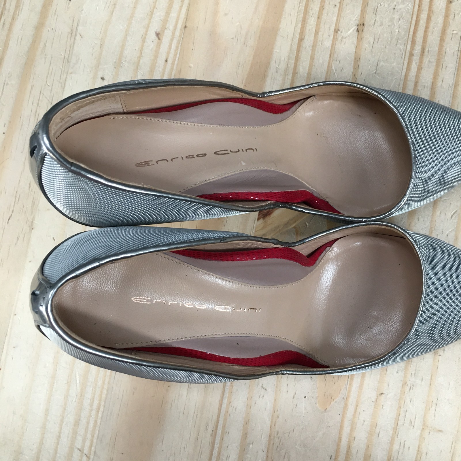 Enrico Cuini Dress Heels Womens 37.5 Slip On Pointed Toe Stiletto Pumps Silver