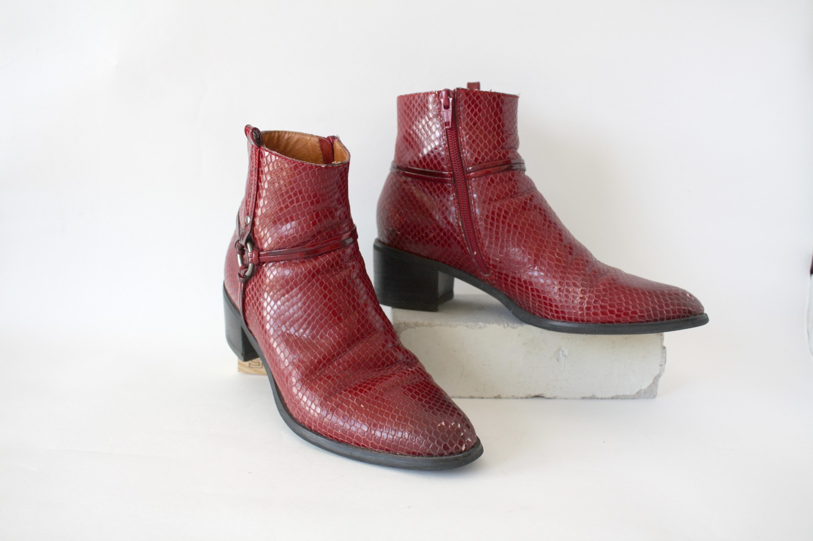 Vintage Y2K Mam’Zelle Cherry Red O-Ring Harness Chelsea Zip Dingo Style Boots