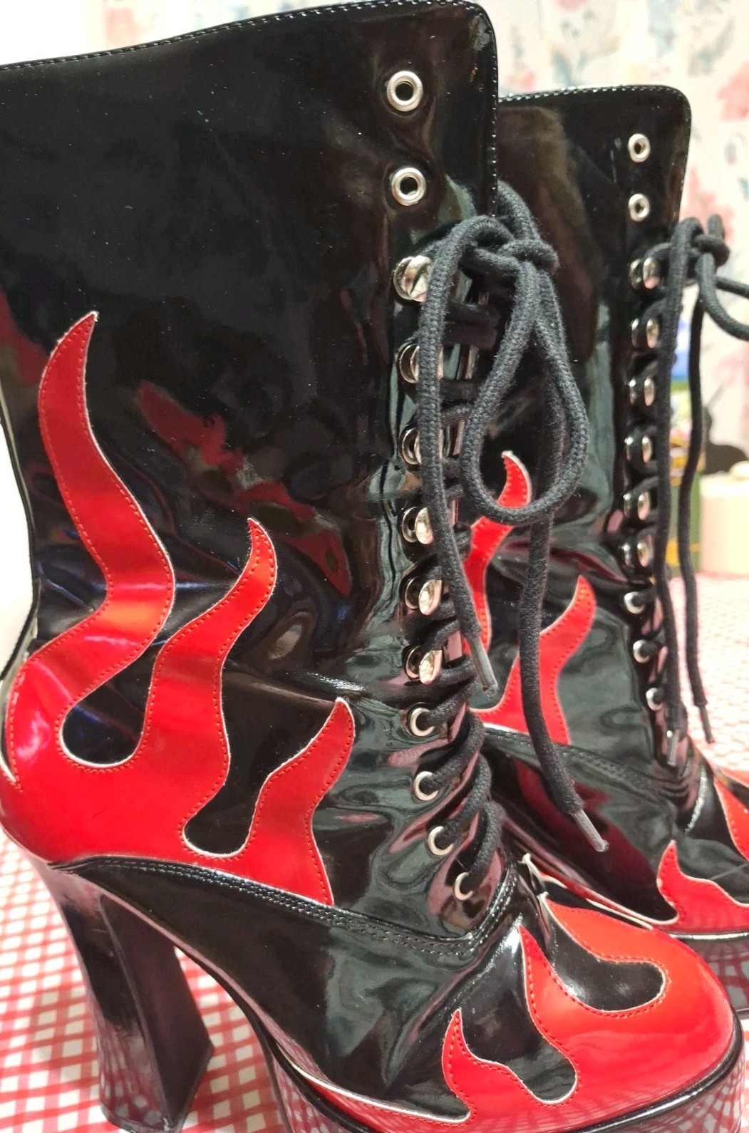 GUC – Size 10 – Ellie Red Flame Platform Lace Up Boots – See Conditions