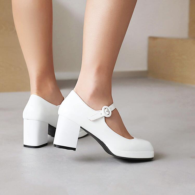 L Womens Mary Jane Dress Shoes Low Heel Ankle Strap Shiny Leather Wedding Casual