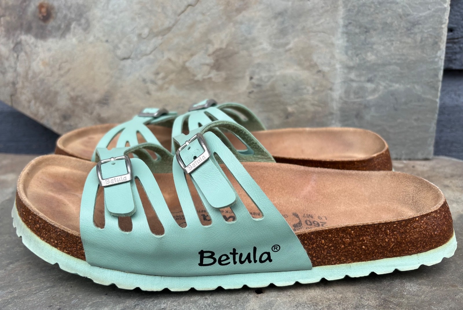 BETULA x Birkenstock GRANADA (40/9-N) Seafoam Green Birkoflor Sandals Slides