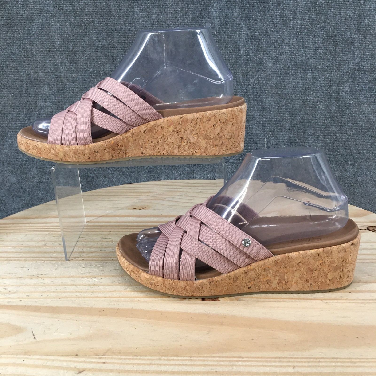 Skechers Arch Fit Beverlee Sandals Womens 7 Cork Wedge Slide 119258 Mauve Purple