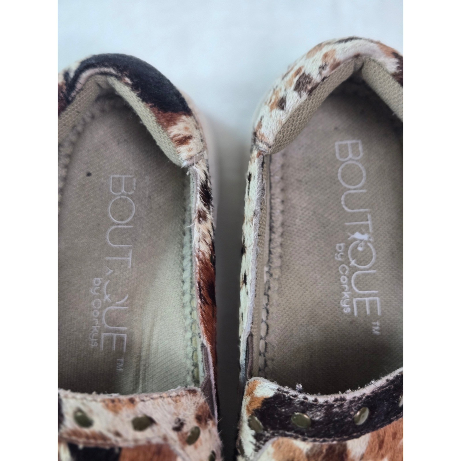 Boutique by Corkys Pine Top Cow Print Calf Hair Studded SlipOn Sneaker 6 Western