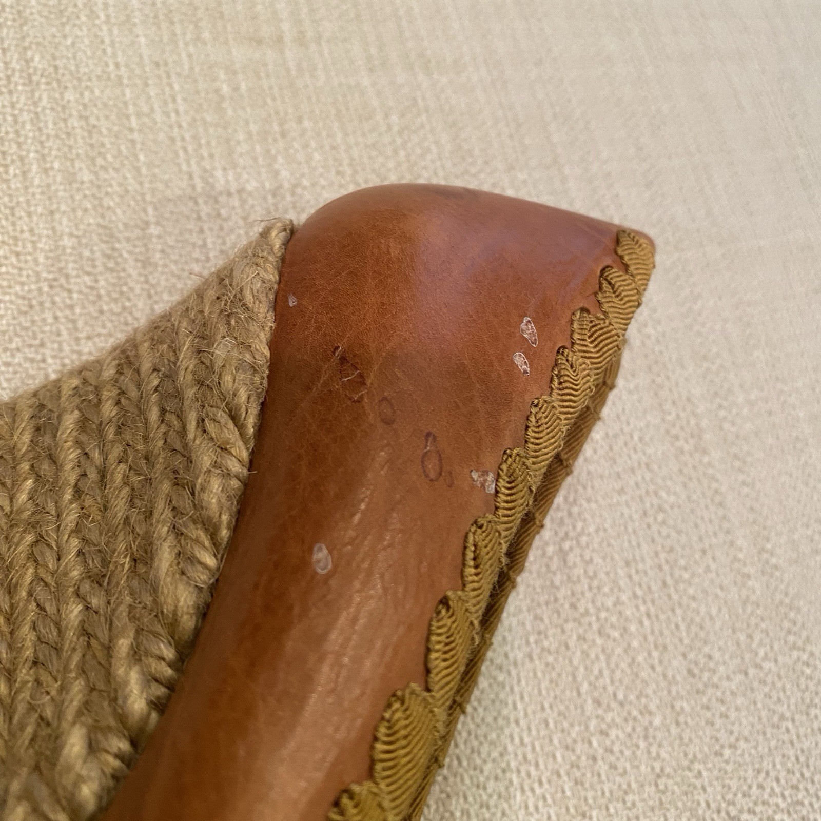 Lanvin Grosgrain-Stitched Leather Wedge Pump Tan Size 38
