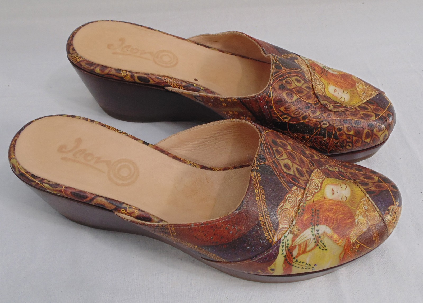 Icon Art Mules Wedge Clog Shoes 7.5 Gustav Klimt’s Water Serpents