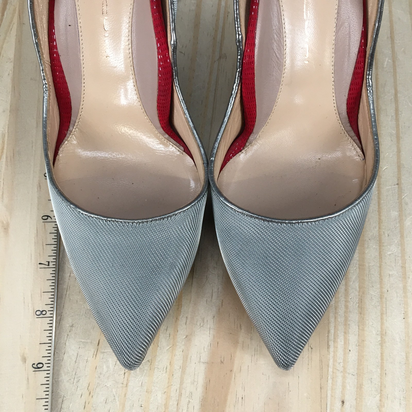 Enrico Cuini Dress Heels Womens 37.5 Slip On Pointed Toe Stiletto Pumps Silver